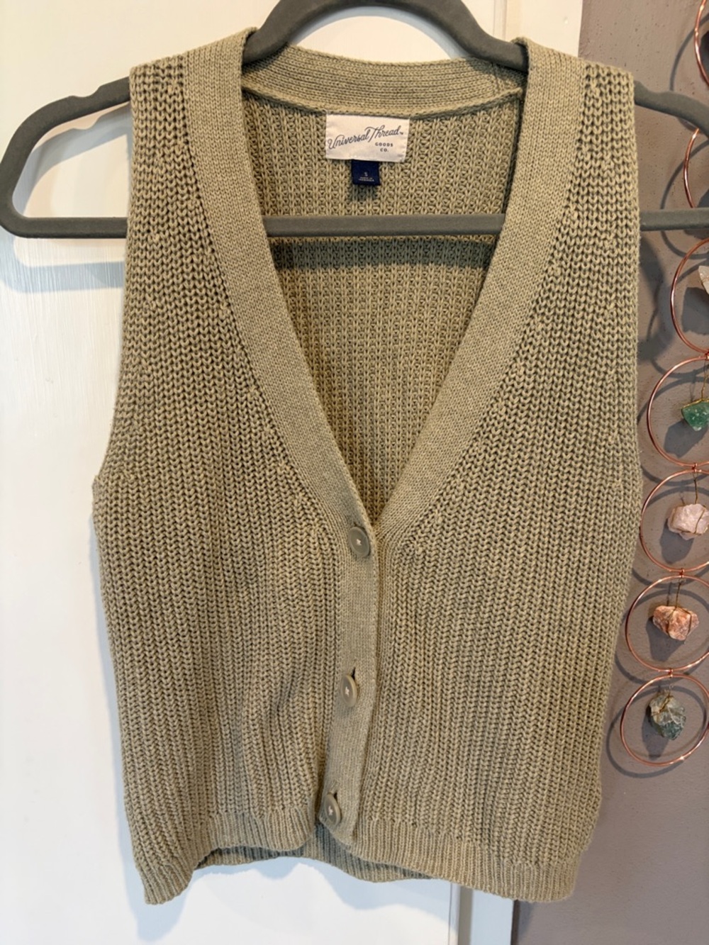 Universal Thread Olive Knit Button-Front Vest Sweater size S